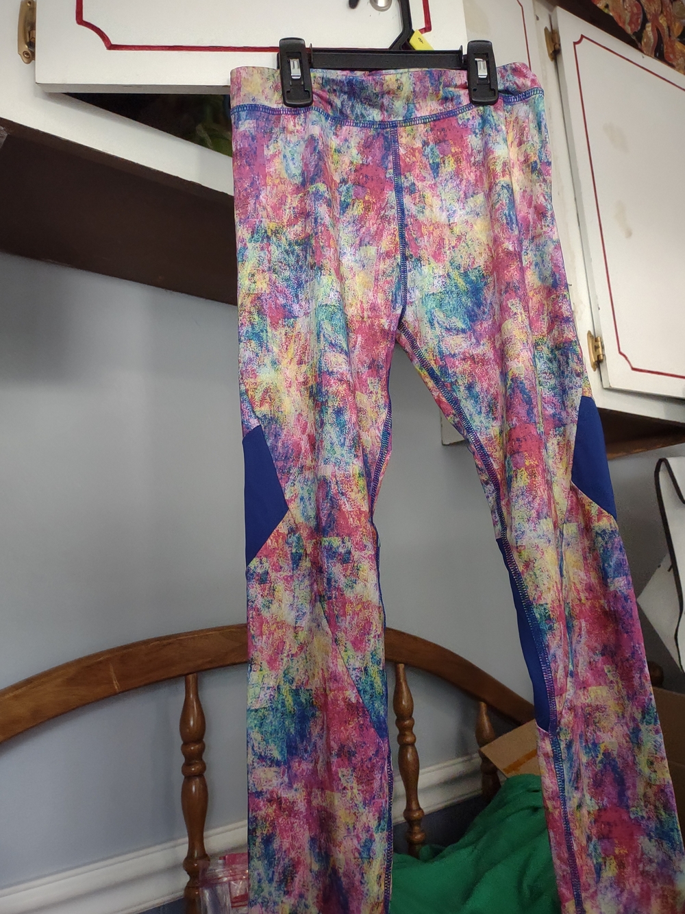 adidas Girls' Medium Multicolor Abstract Print Leggings with Blue Panels
